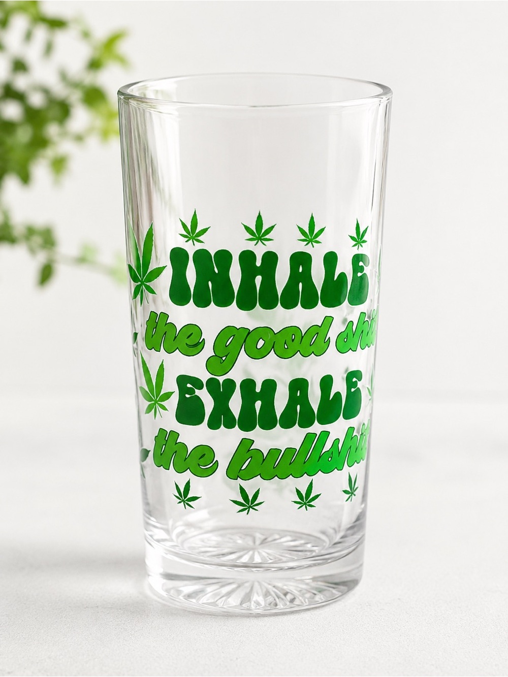 Green Lettered Glass Tumbler - Inhale Exhale Design